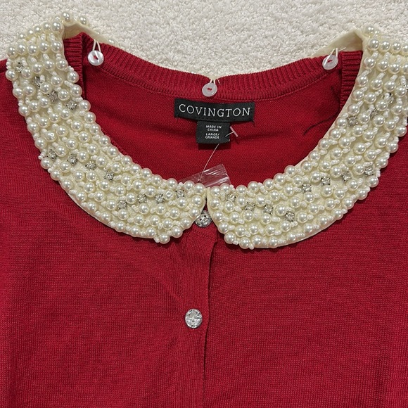 Missy Holiday Sweater Peter Pan Cardigan 3/4 Sleeves - Picture 4 of 4